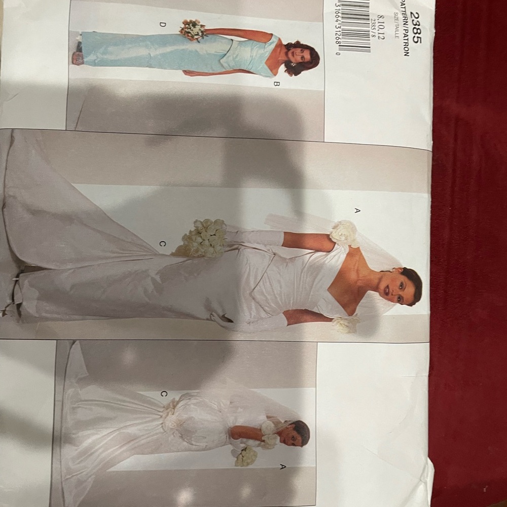 Elegant White Wedding Dress Pattern sizes 8, 10,12
